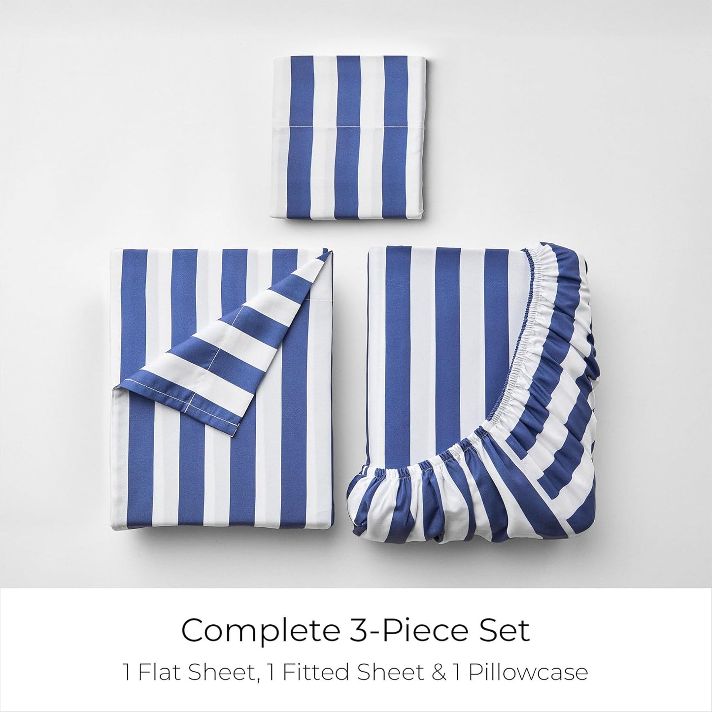 Mellanni Twin Sheets Set - 3 PC Hotel Luxury Bedding | Extra Soft, Cooling, Wrinkle-Resistant (Oxford Stripe Blue Nova)