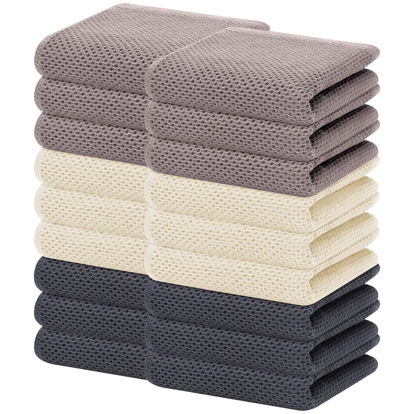 Homaxy 100% Cotton Waffle Weave Kitchen Dish Towels, Ultra Soft Absorbent Quick Drying Cleaning Towel, 13 x 28 Inches, 18-Pack, Mixed Color