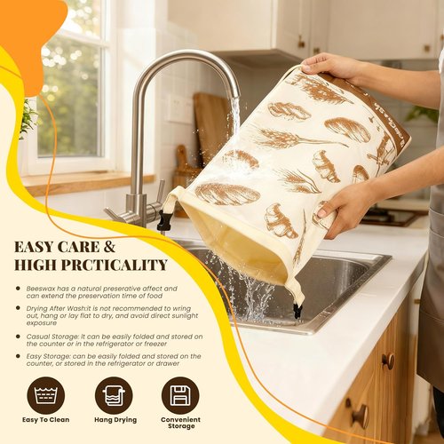 Beeswax Bread Bags - 2 Pack Reusable Organic Cotton Storage for Sourdough & Bakery Bread