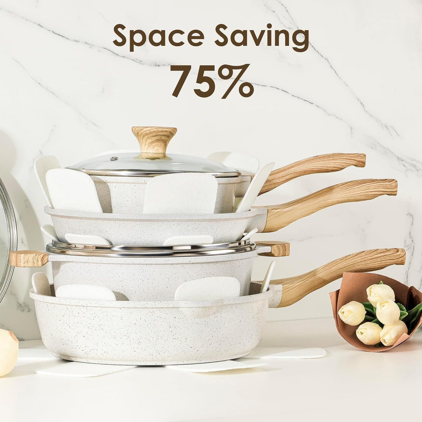 SENSARTE Nonstick Ceramic Cookware Set - 23 PCS Healthy Pots & Pans | PFAS & PFOA Free, White