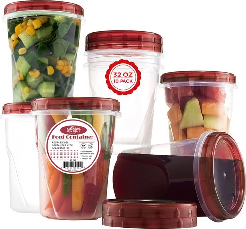 AQUA BLUE Soup Freezer Storage Containers with Twist Top Lids [32 Oz 10 Pack] Reusable Plastic Food Storage Containers with Screw On Lids, Leakproof, Stackable, Microwave Safe BPA Free