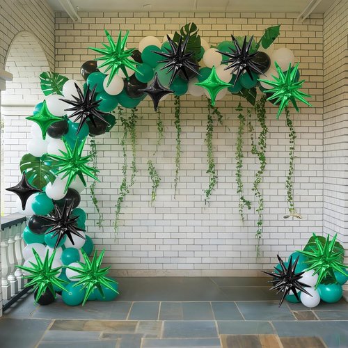 Black Green Star Balloons by [Brand Name] - 6 Pcs 22-Inch Explosion & 10 Pcs 10-Inch Kit for Celebrations
