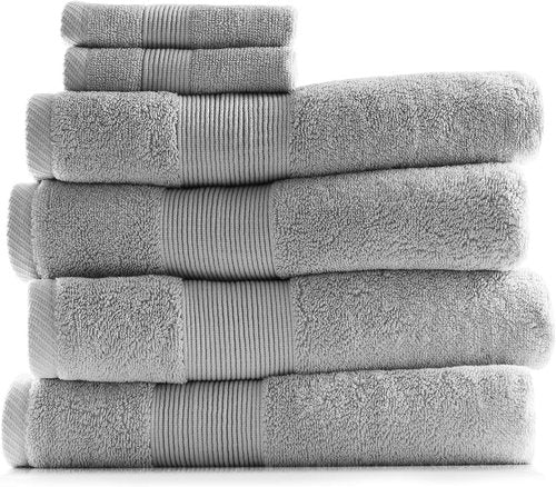 Hearth & Harbor Bath Towels - Luxury 100% Ring Spun Cotton Set of 6 - Ultra Soft & Highly Absorbent in Silver Gray