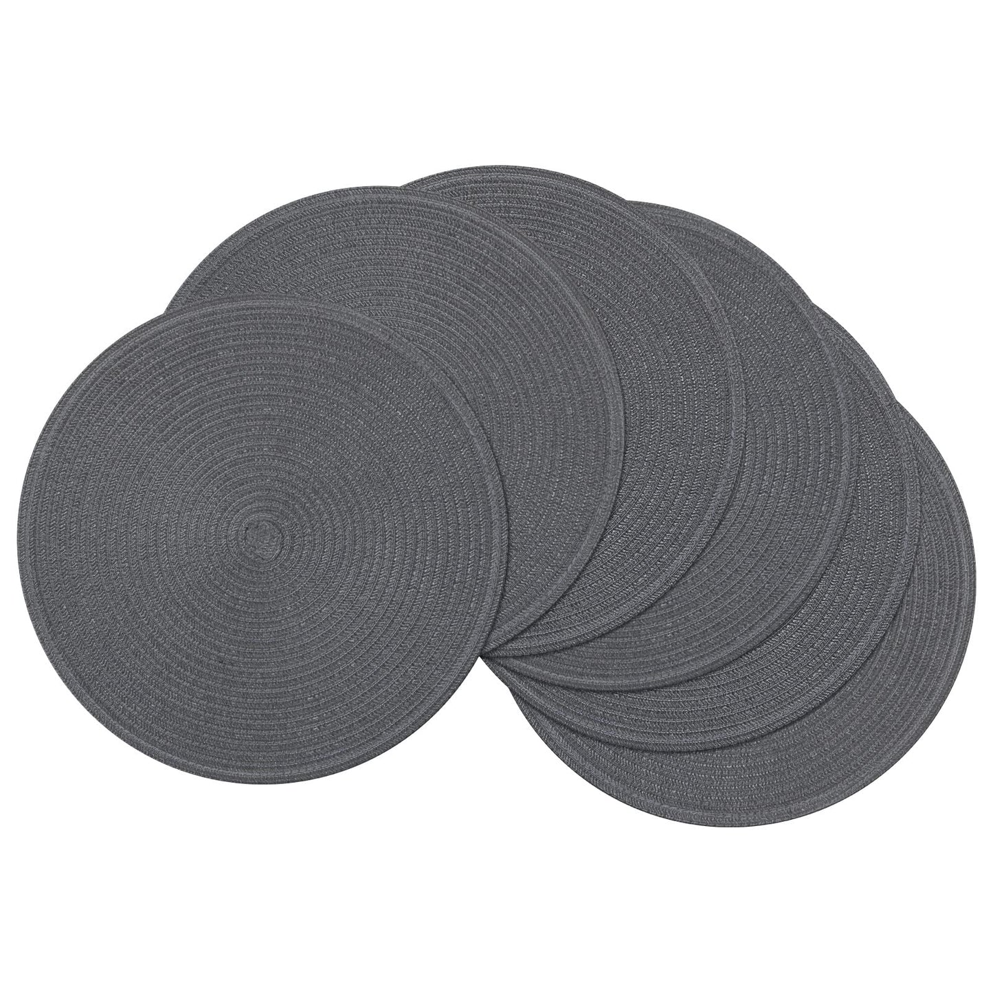 SHACOS Round Placemats Set of 6 Washable 15 inch Round Table Mats Cotton Polyester Woven Braided Place Mats for Dining Table (Charcoal Gray, 6)