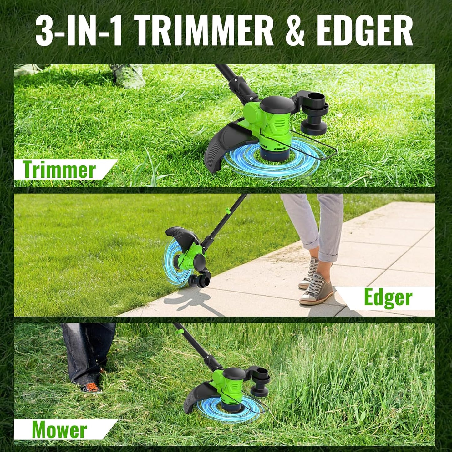 Skiennix 12" Cordless Weed Wacker - Powerful Electric Grass Trimmer with 2x5.0Ah Battery & Charger | Lawn Edger Tool