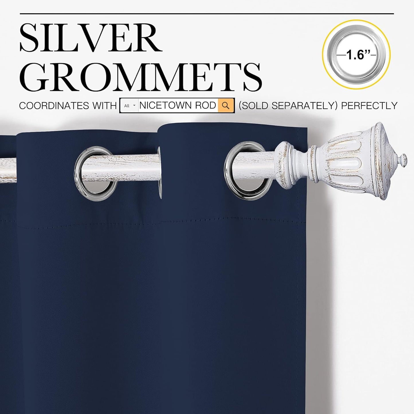 NICETOWN Blackout Curtains - Thermal Insulated Grommet Drapes for Kids' Room | Navy, 42 x 68 Inches