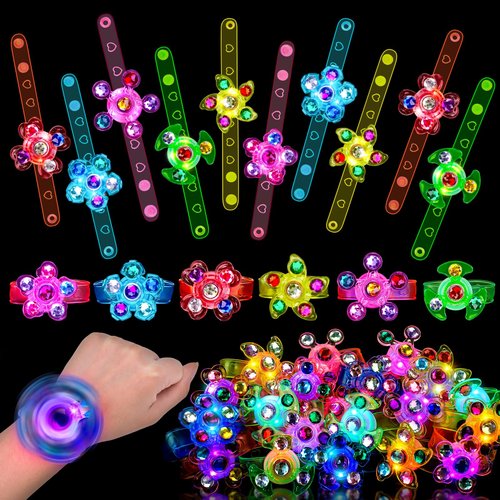 24PCS Light Up Fidget Spinner Bracelets Glow Party Favors Bulk for Kids 4-8 8-12 Summer Goodie Treat Bag Stuffers Classroom Treasure Box Toys Carnival Prizes Pinata Fillers Birthday Return Gifts