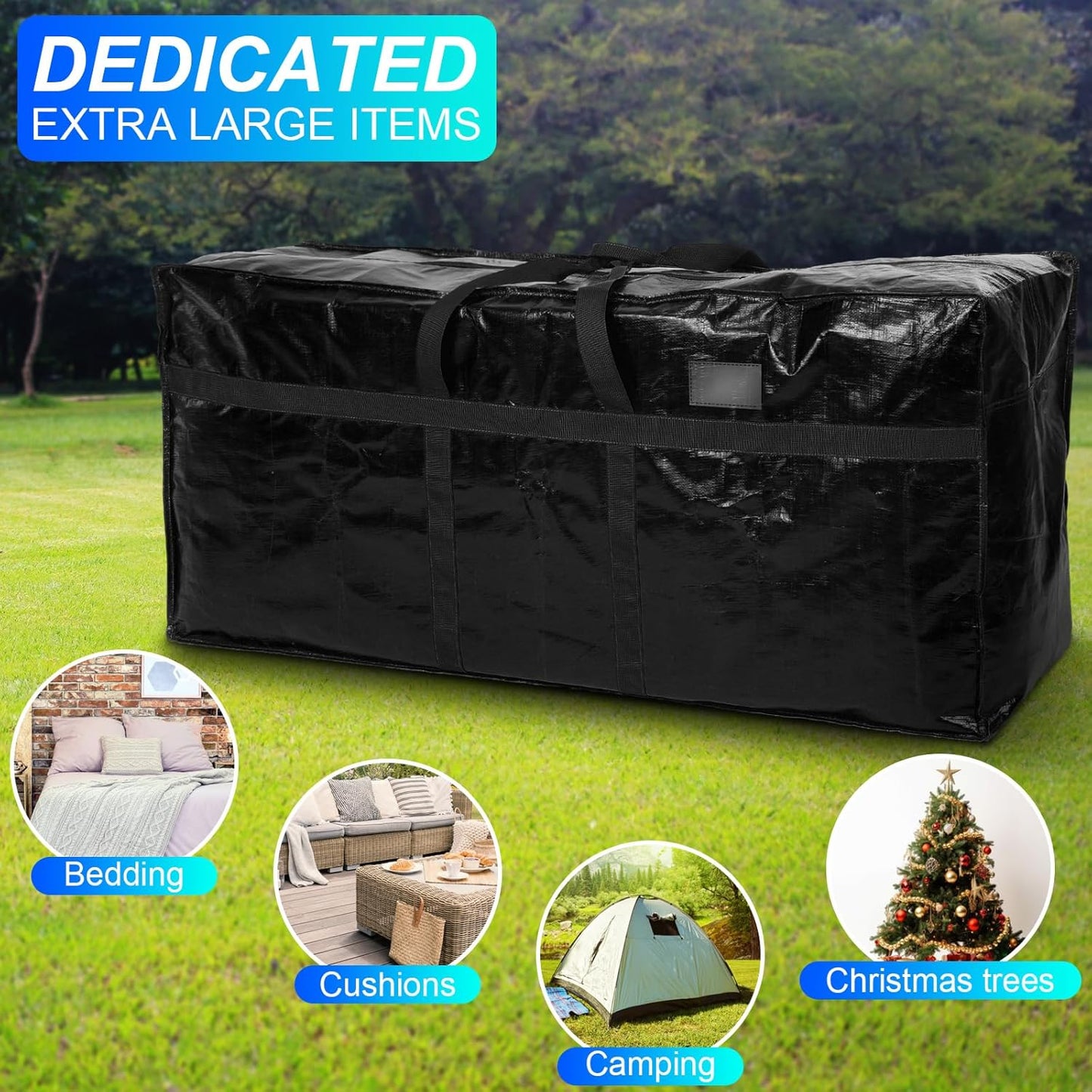 Skiennix 66 Gallon Extra Large Moving Bags - Heavy Duty Storage Tote with Strong Zipper Handle | Foldable Black Duffle for College Dorm & Travel