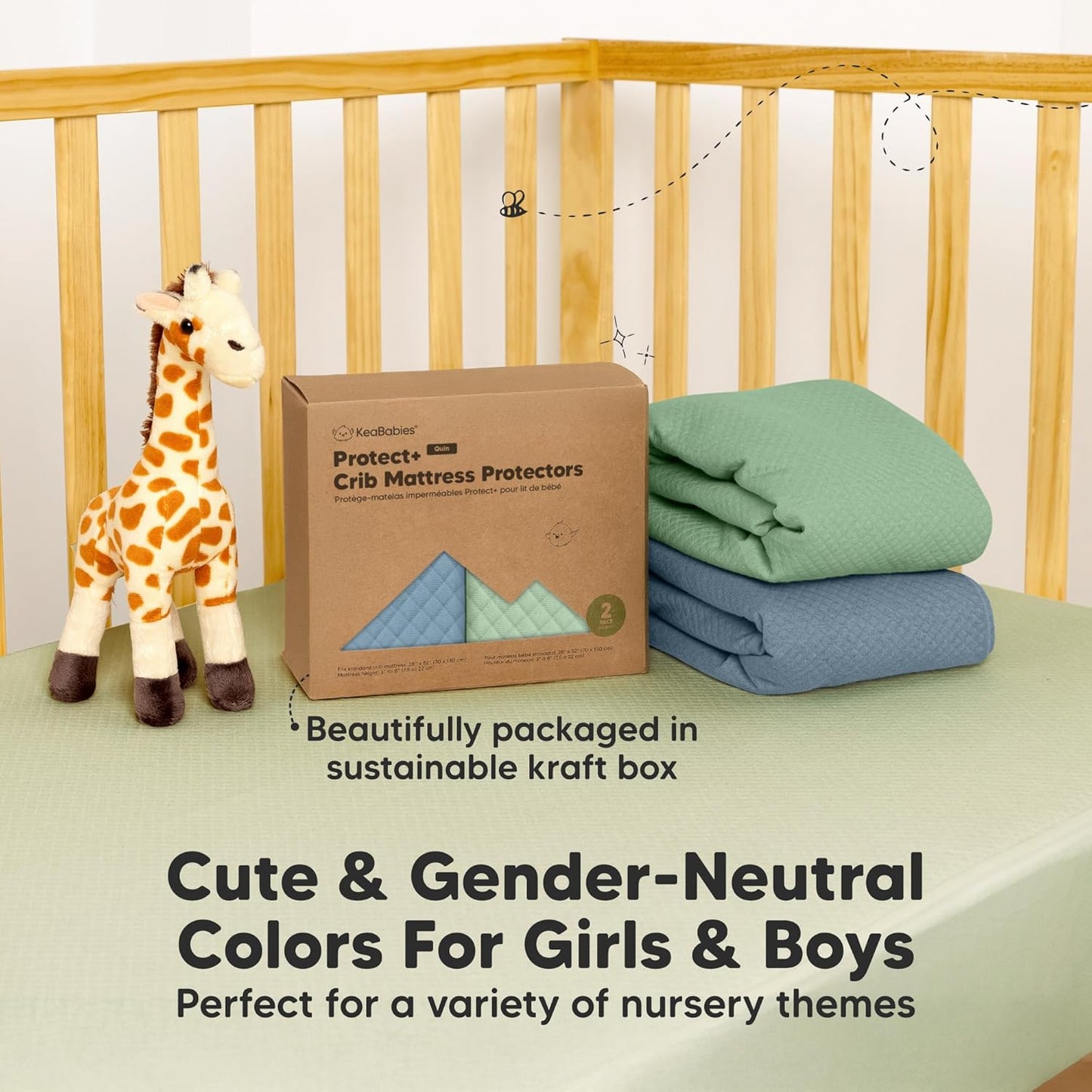 Skiennix 2-Pack Waterproof Crib Mattress Protector - Soft Quilted Cotton, 52" x 28", Machine Washable, Easy Fit
