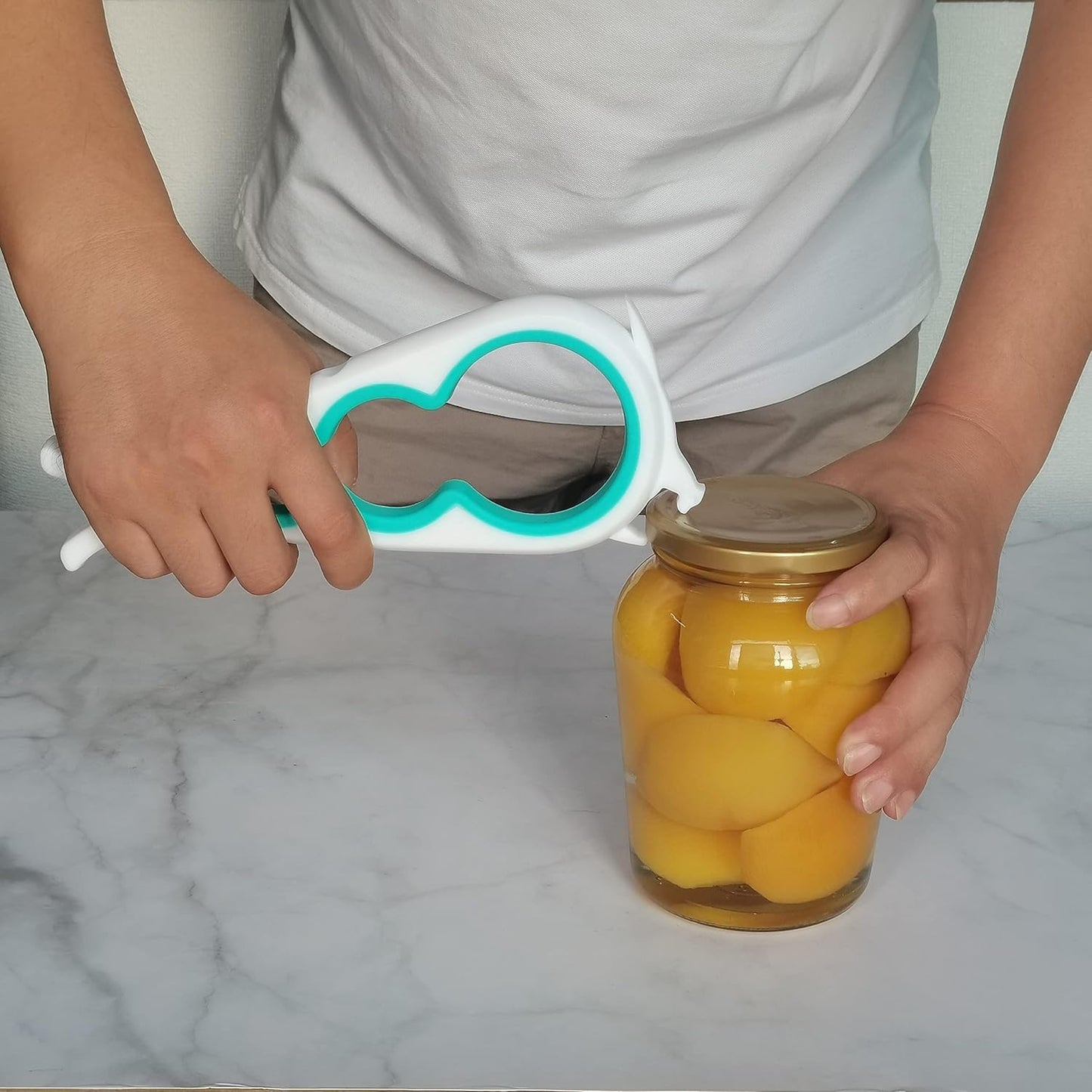 Otstar Jar Opener | Easy Grip Bottle & Can Opener for Seniors with Arthritis - White & Cyan