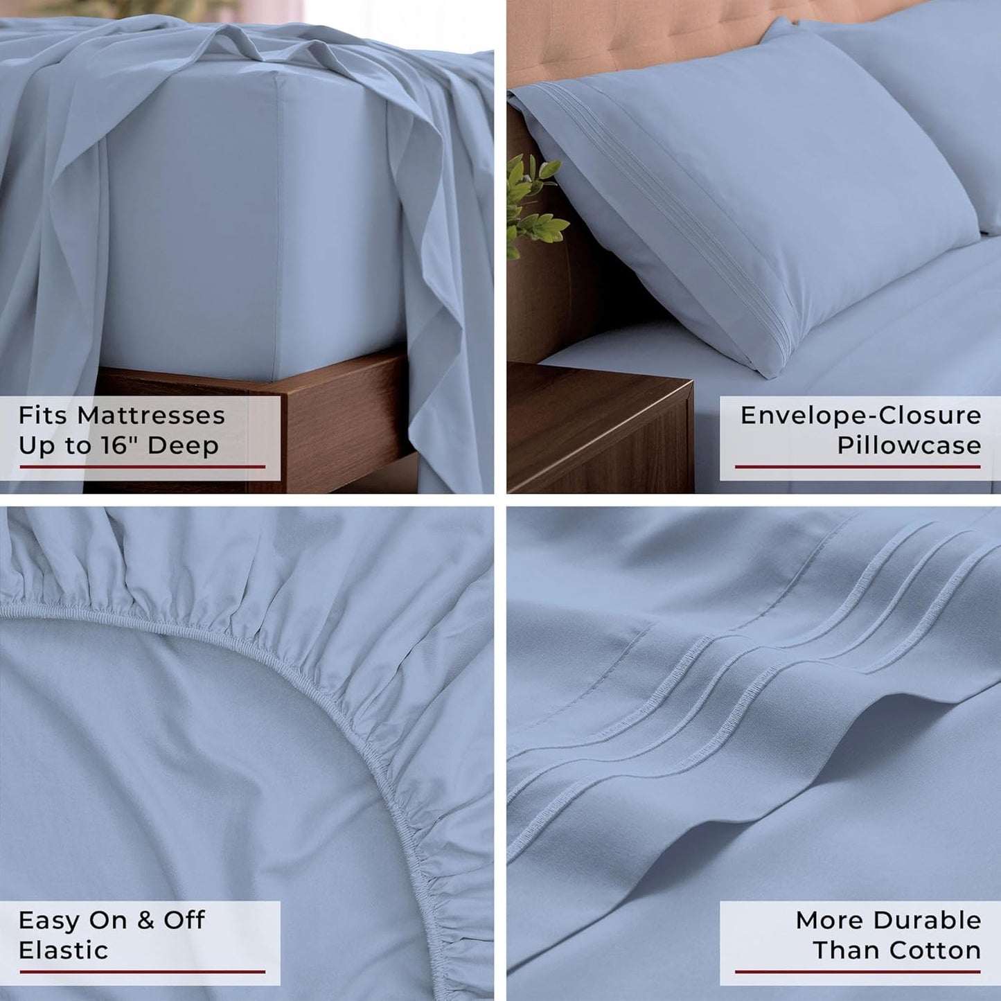 Mellanni King Sheets Set - Luxury 4 PC Bedding Collection | Extra Soft, Cooling, Wrinkle Resistant (Sky Blue)
