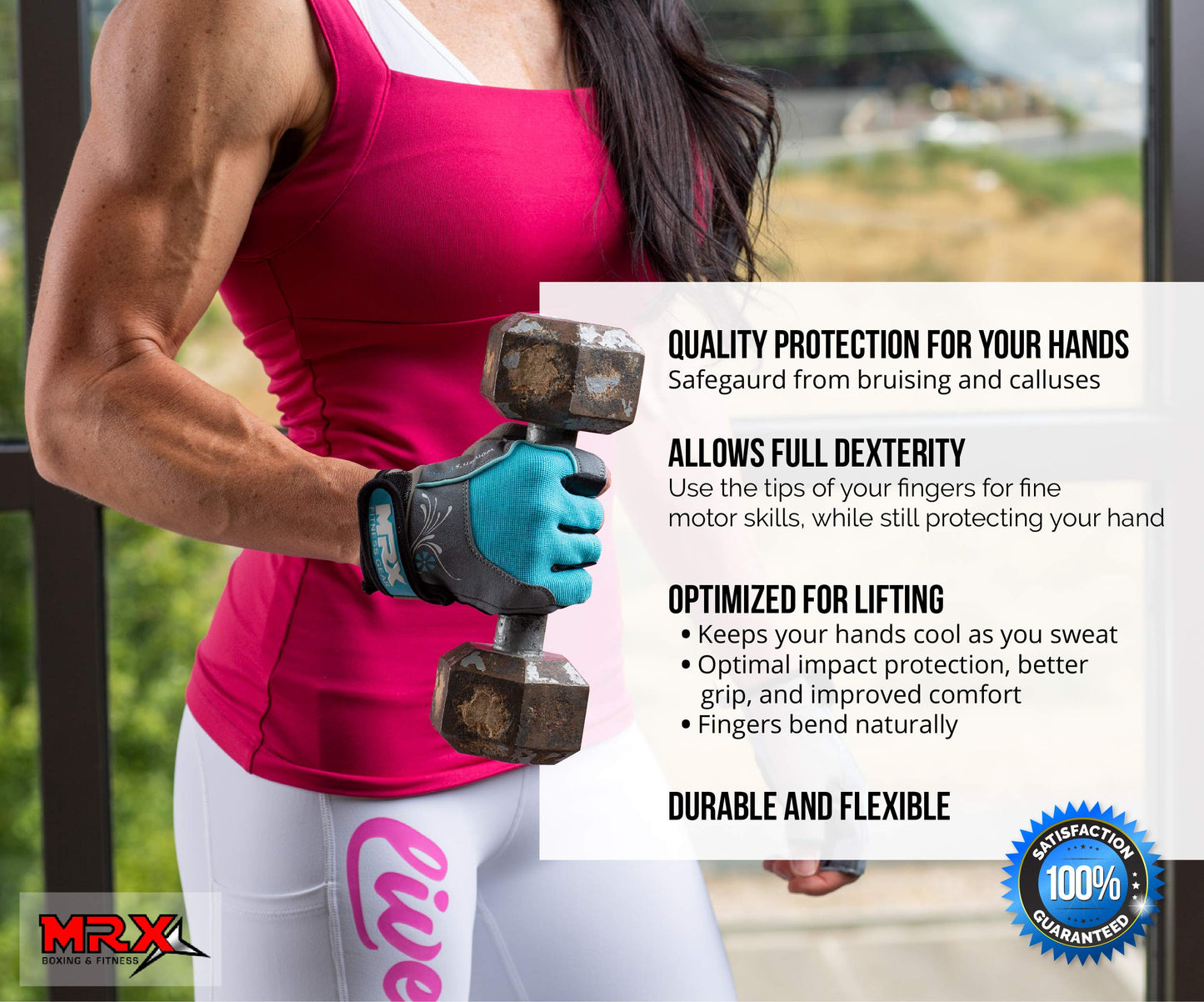 MRX BOXING & FITNESS Weight Lifting/Exercise Grip Gloves for Women, Great for Workouts, Weight Training and More, Sky Blue X-Large