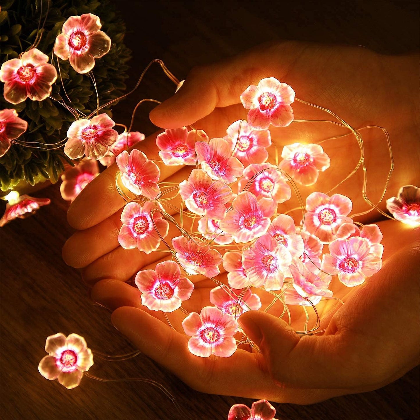 Mudder Cherry Blossom String Lights - 13 FT with 40 LEDs | Pink Fairy Lights for Indoor & Outdoor Decor