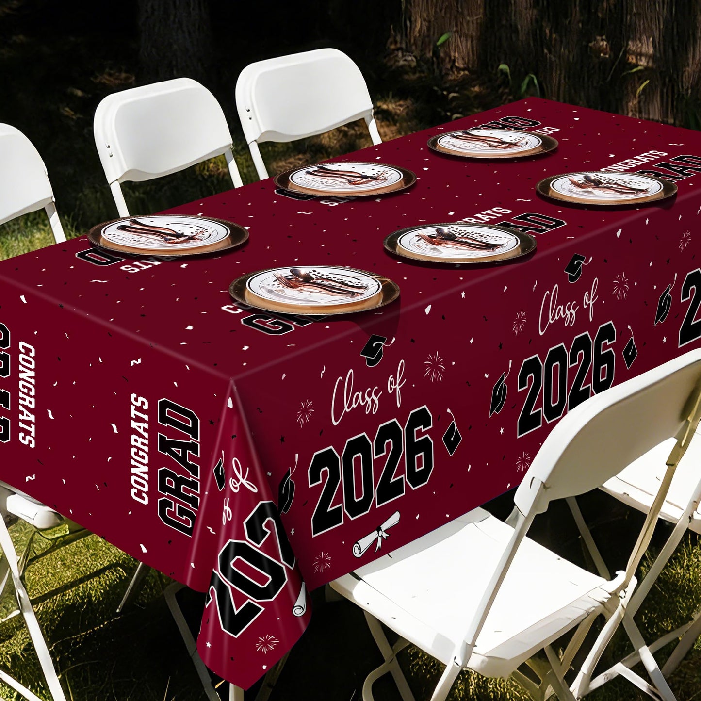 QZYL 4 Pack Graduation Table Decorations 2026, 54" x 108" Maroon Graduation Table Cloths, Disposable Grad Party Decorations for Class of 2026 Congrats Grad, Rectangle Plastic Tablecloth for College