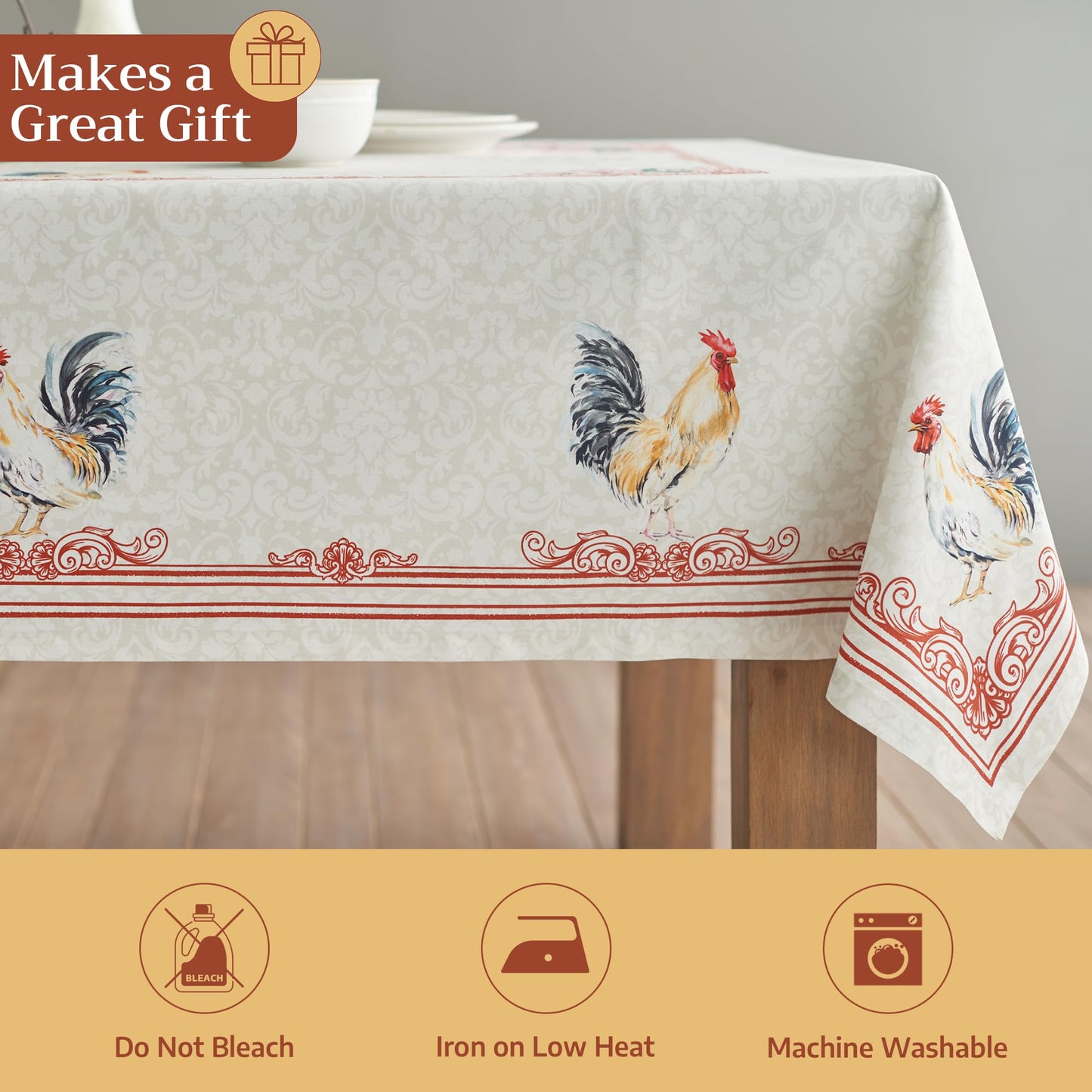 Maison d' Hermine Table Cloth Rectangle Table 100% Cotton 60 x 90 Inches Tablecloth Reusable Decorative Everyday Use for Dining Room, Farmhouse, Home, Party, Festive & Wedding Spring Summer - Campagne