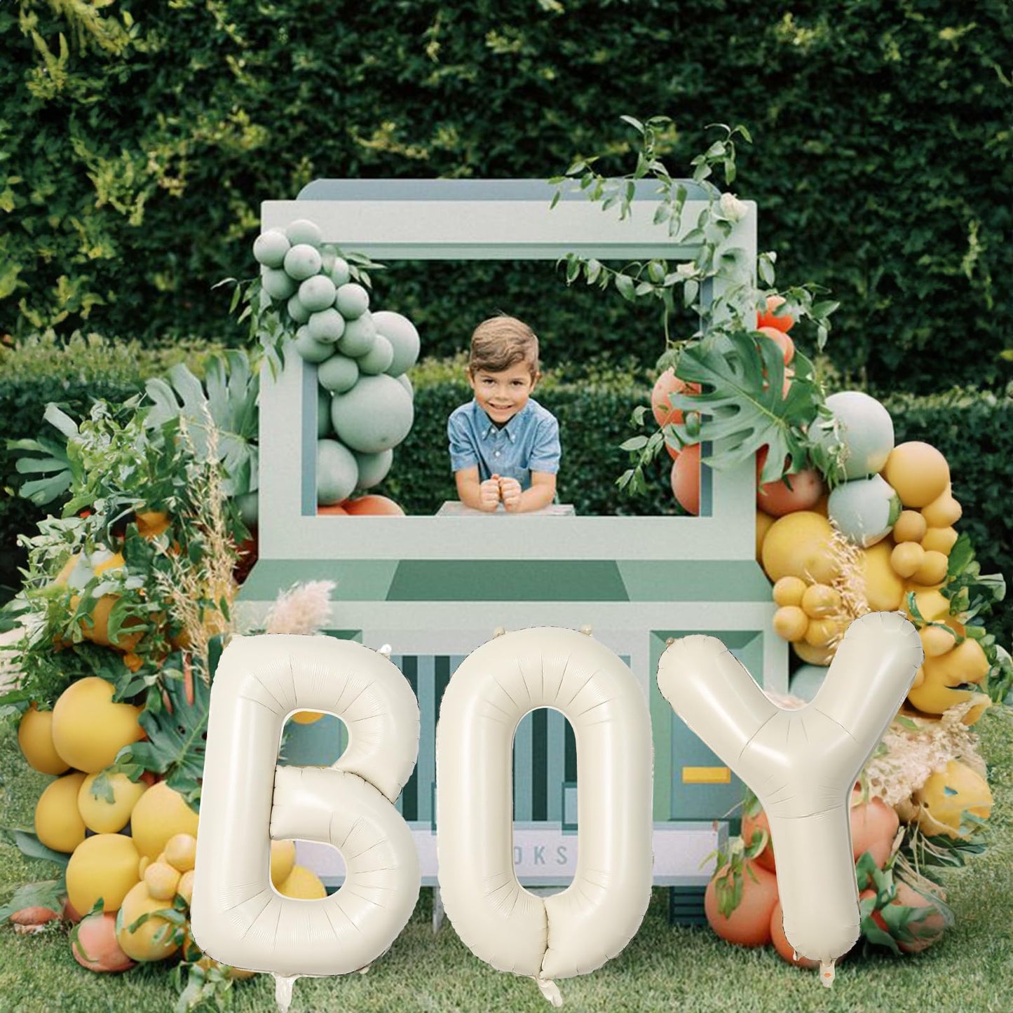 40 Inch Beige BOY Balloons, Large Cream White Sand BOY Balloon Letters with Ribbon, Ivory Alphabet Boy Balloon for Him Birthday Baby Boys Shower Boy or Girl Gender Reveal Party Decorations Supplies