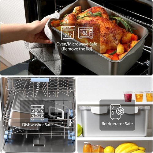 Freshmage Extra Large 7000 ML 304 Stainless Steel Food Storage Container - BPA-Free, Oven Safe with Lid & Handle