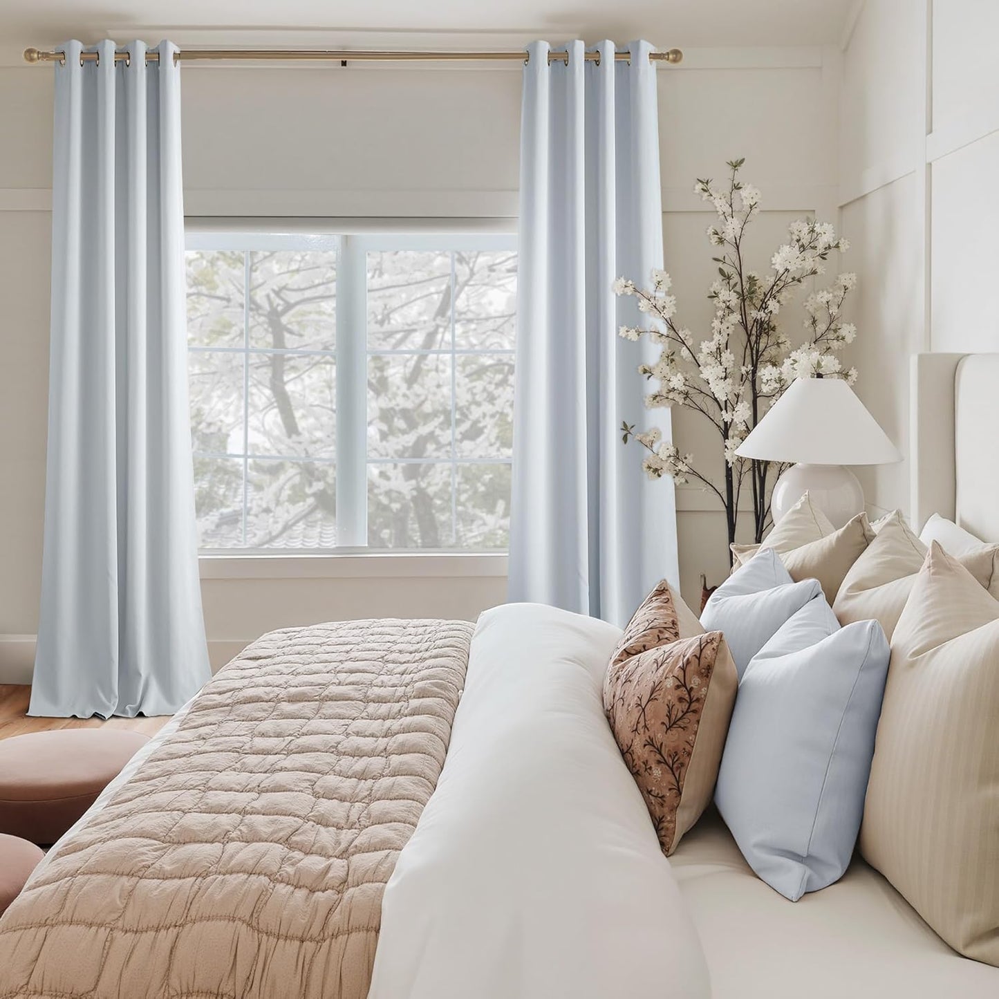 NICETOWN Room Darkening Curtains - Greyish White Drapery Panels, 52"W x 84"L for Ultimate Privacy