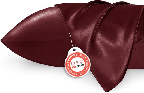 Bedsure King Size Satin Pillowcase Set - Luxurious Burgundy Pillowcases for Hair & Skin, 20x36 Inches, 2-Pack