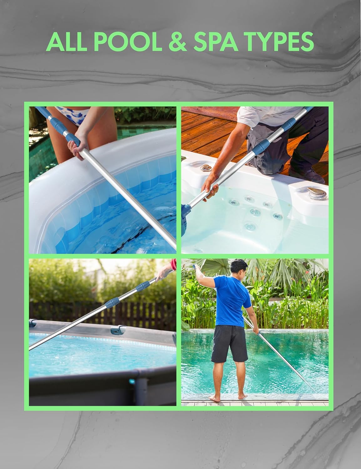 KEMANO 15ft Telescopic Swimming Pool Pole - Heavy Duty Aluminum, Adjustable, Anti-Slip Grip