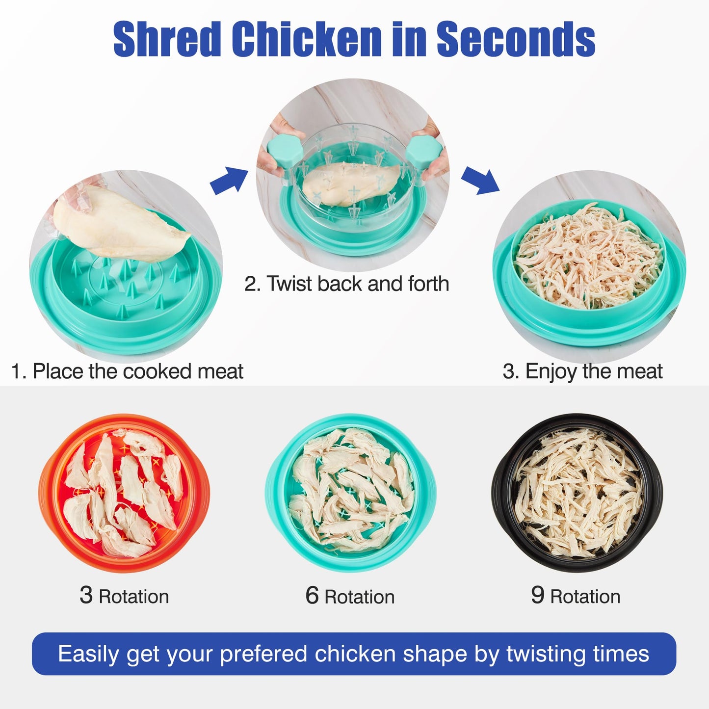 Chicken Shredder Tool Twist: 2026 Pro Food-Grade Visible Meat Shredder with Strong Anti-Slip Base, Ergonomic Handle, Chicken Breast Shredder, Suitable for Pork Beef Chicken (Green)