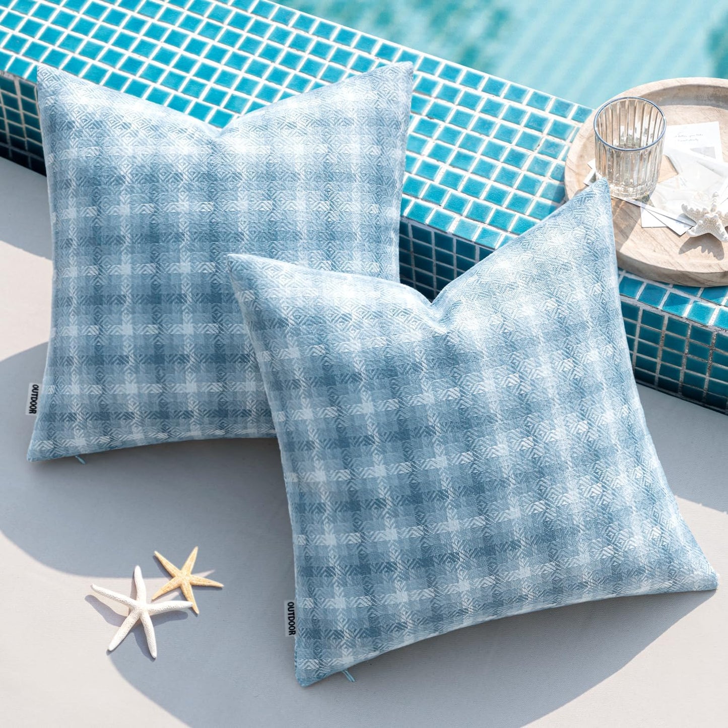 MIULEE Outdoor Waterproof Throw Pillow Covers - Decorative Farmhouse Cushion Cases | 18x18 Inch Light Blue (Pack of 2)