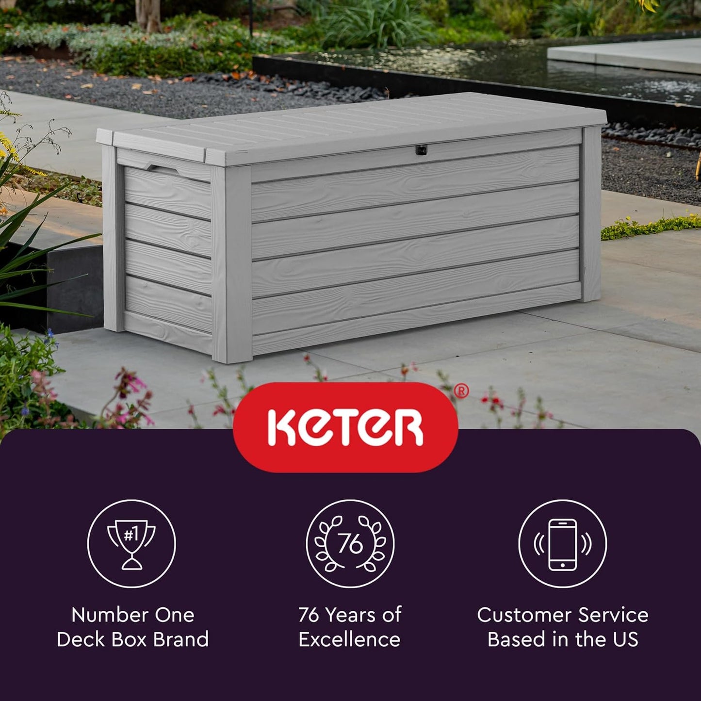 Keter Westwood 150 Gallon Outdoor Storage Box - Durable Resin for Patio Furniture & Garden Tools | Light Grey
