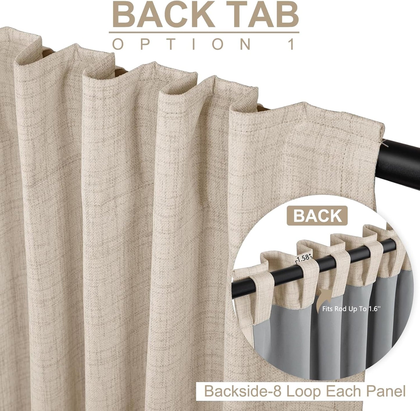 Skiennix 100% Blackout Linen Curtains - Thermal Insulated Drapes for Bedroom | 50" W x 120" L, Oatmeal