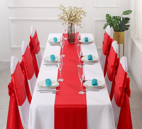 Horbaunal 2 Pack Red Satin Table Runner 12 x 108 Inch, Smooth Table Runners for Wedding Banquets Birthday Party