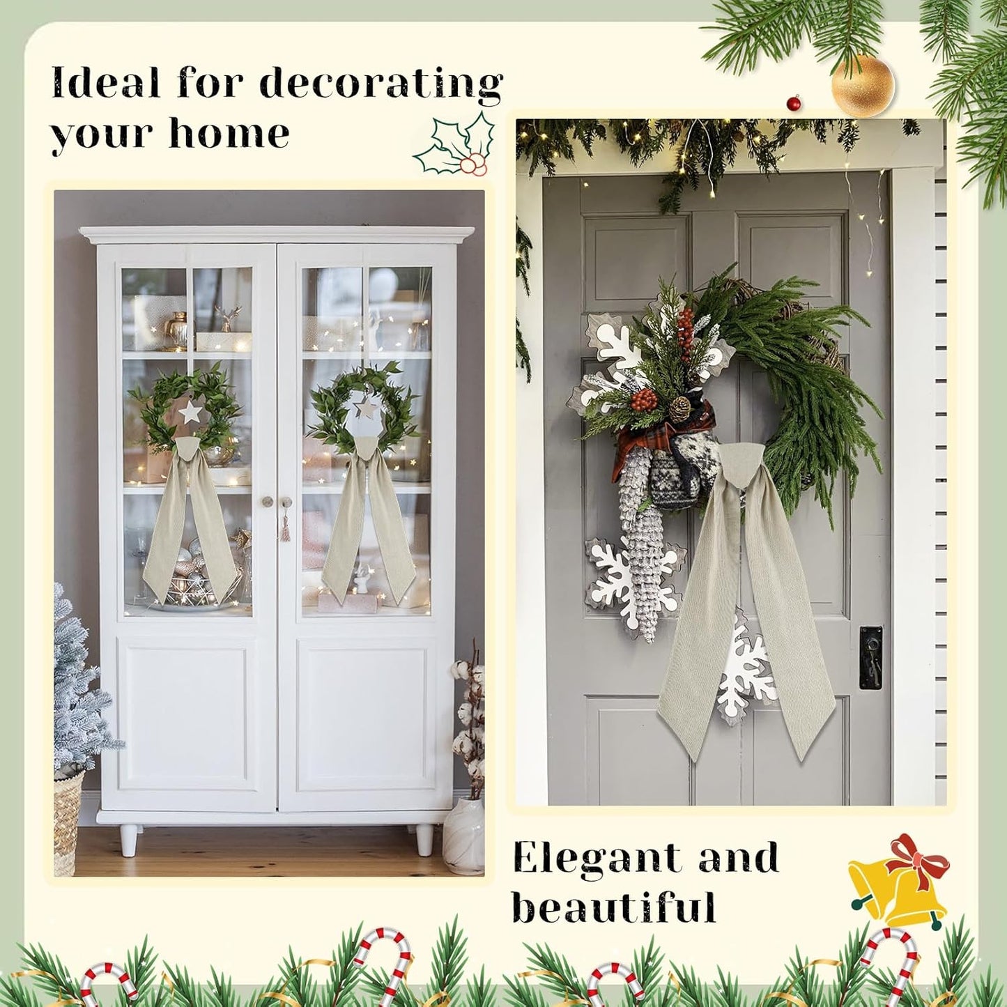 Skiennix Easter Wreath Sash - 6 Pcs Beige Plain Decor for Front Door | 5" W x 55" L Outdoor Accessory