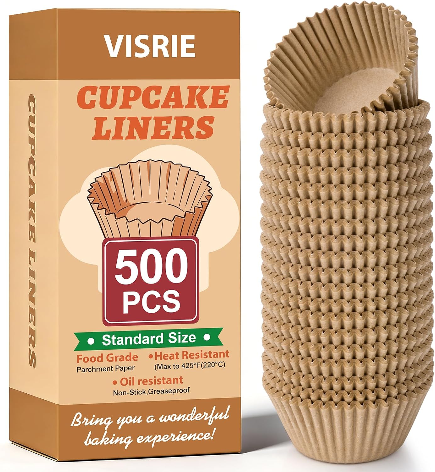 VISRIE Cupcake Liners - 500Pcs Greaseproof Non-Stick Baking Cups for Muffins & Treats