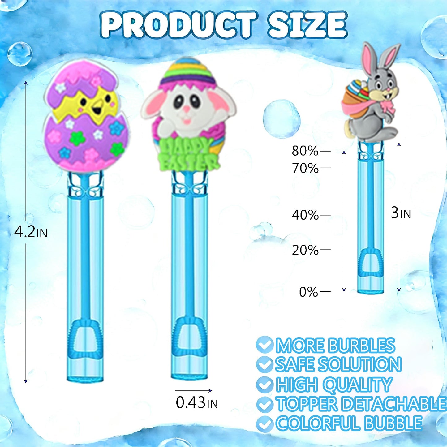 24 Pcs Easter Bubble Wands - Bunny, Chick & Easter Egg Themed Bubble Makers, Piñata Stuffers & Goodie Bag Fillers for Easter Party Favors, Egg Hunt Supplies & Spring Outdoor Activities
