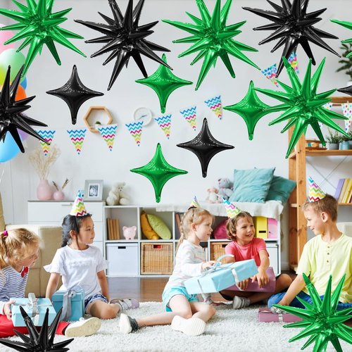 Black Green Star Balloons by [Brand Name] - 6 Pcs 22-Inch Explosion & 10 Pcs 10-Inch Kit for Celebrations