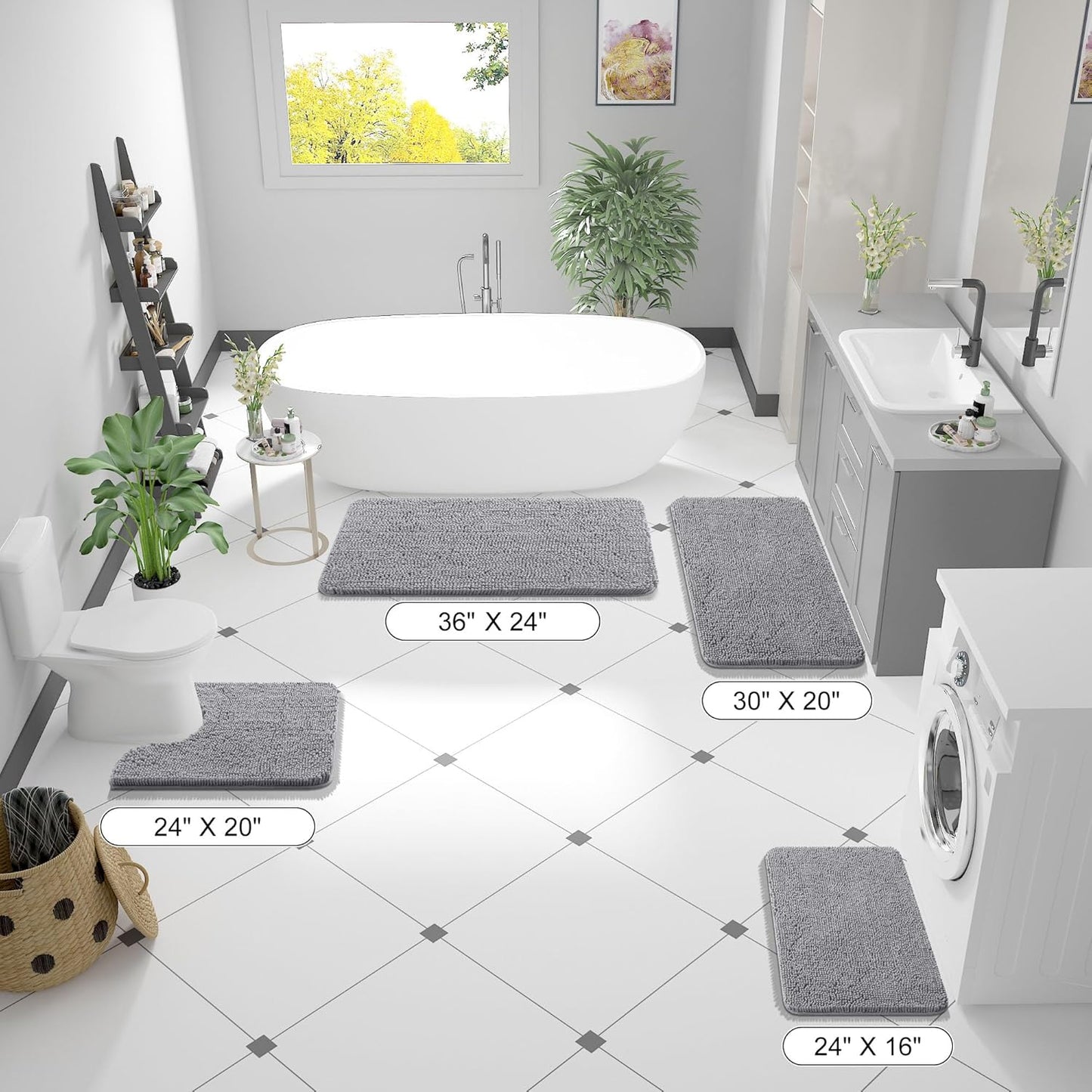 OLANLY Bathroom Rugs - Extra Soft Absorbent Chenille Mats | Quick Dry, Machine Washable, 35x24, Grey