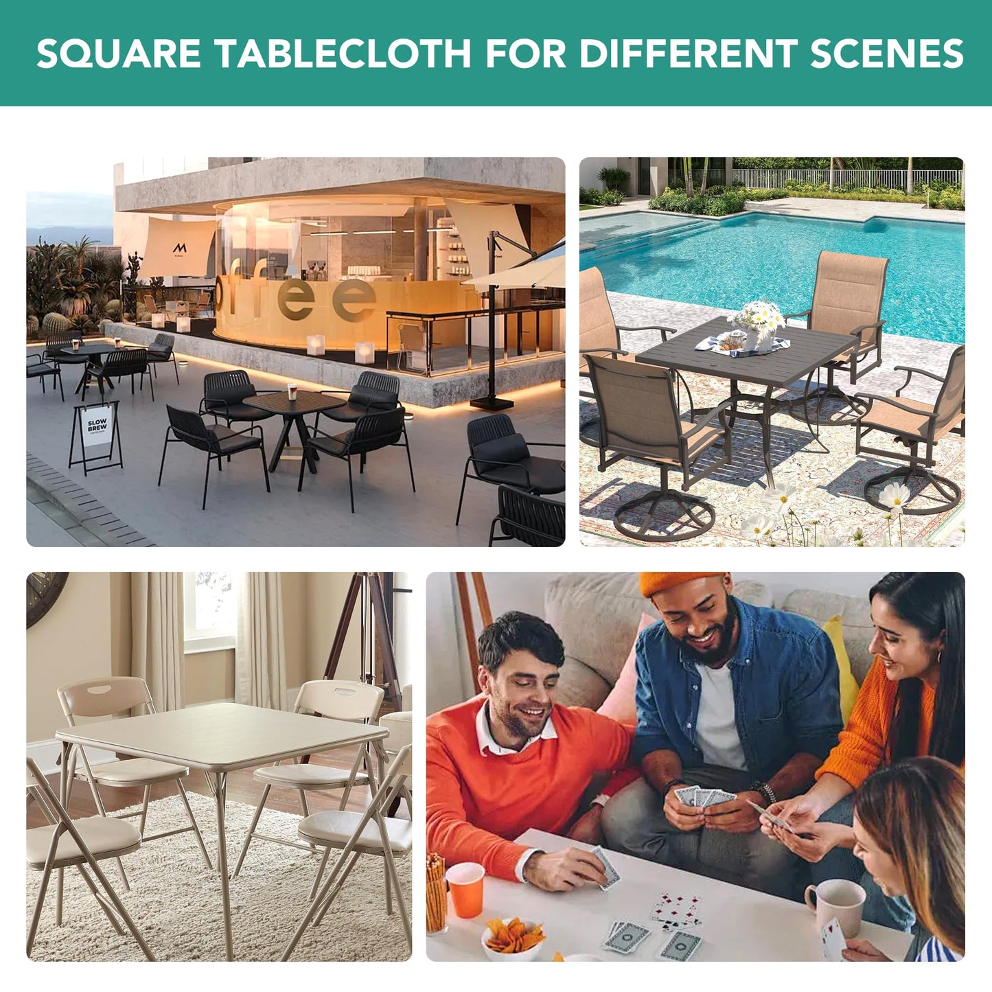 LUSHVIDA Square Fitted Table Cover Card Tablecloth 34x34 inch, 2 Packs Waterproof Elastic Vinyl Table Cloth with Flannel Backing Plastic Picnic Small Tables Top for Kitchen Dining Outdoor Party, Black