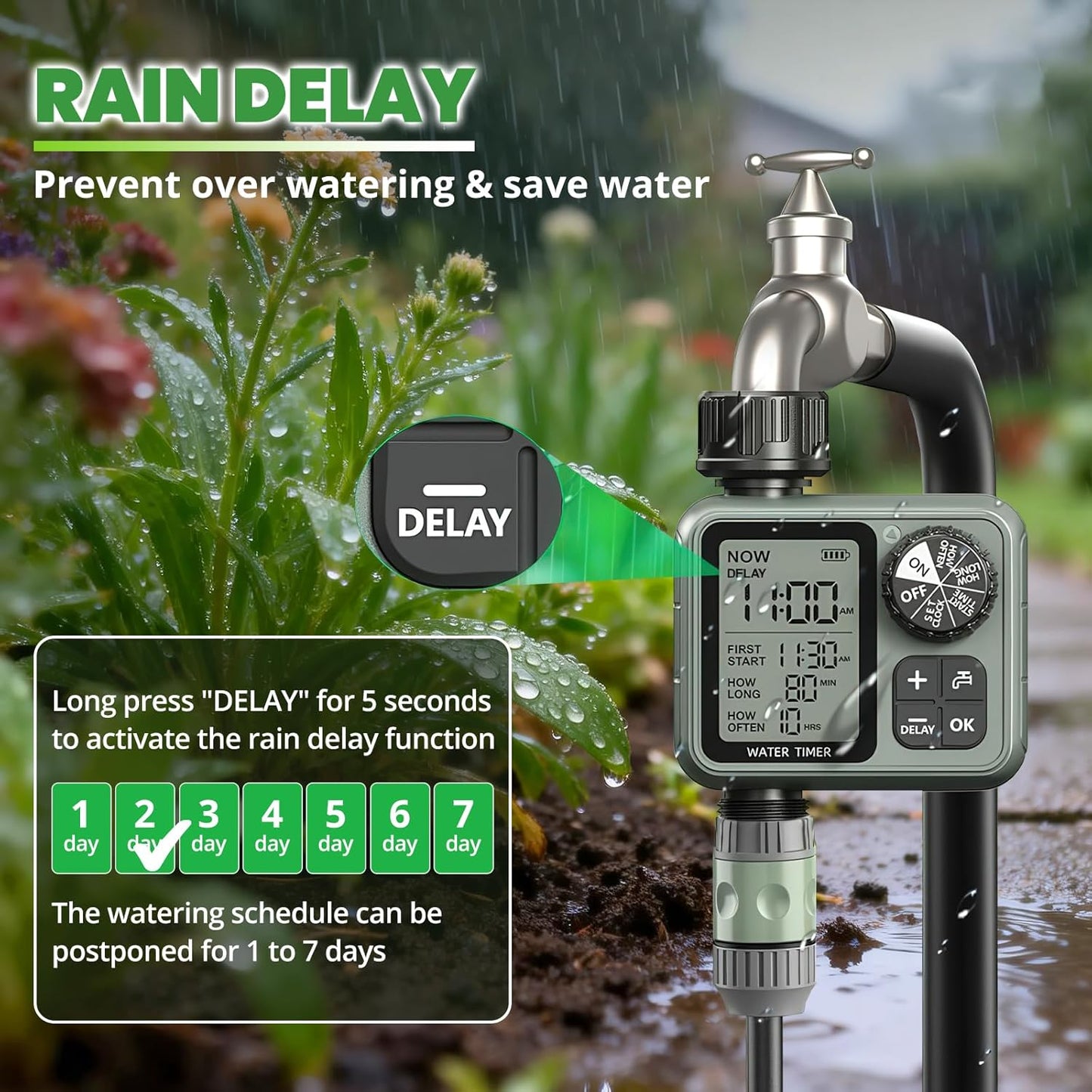Skiennix Water Timer - Automatic Garden Hose Sprinkler with Rain Delay & Manual Modes | Ideal for Lawn & Drip Irrigation