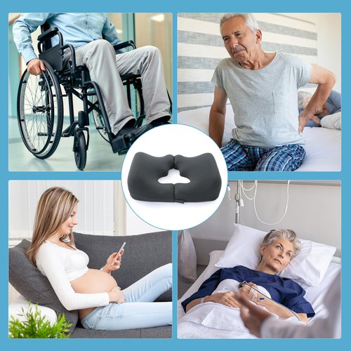 HOMBYS Gel Seat Cushion Bed Sore Cushions for Butt, Memory Foam Bedsore Pressure Relief Pillow for Tailbone Pain, T Shaped Opening Hemorrhoid Pillow for Sitting, Sleeping (Gray)