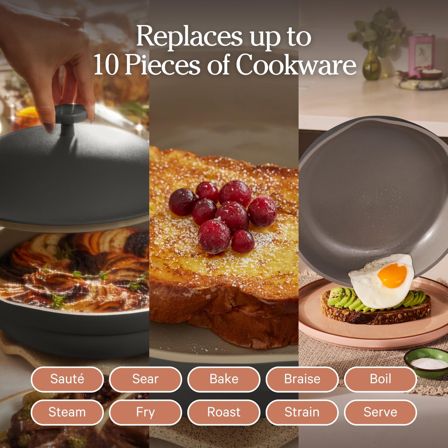 Our Place Always Pan 2.0 | 10.5" Ceramic Pan with Modular Lid, Steamer Basket & Spatula | Patented 10-in-1 Nonstick, Non-Toxic Cookware Made Without PFAS | Induction & Oven-Safe up to 450°F | Char