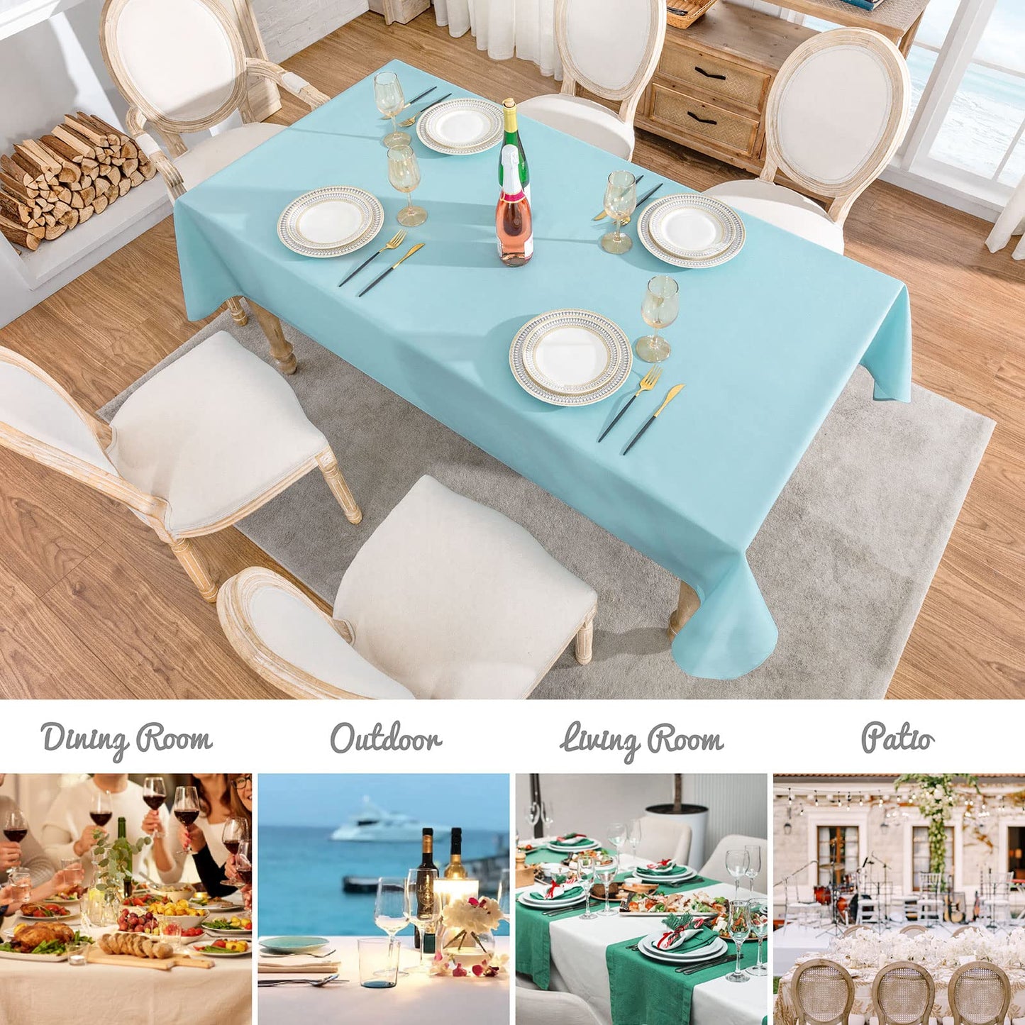 Veblandy Rectangle Tablecloth Waterproof 60x144 inch Linen Textured Table Cloth Stain and Wrinkle Resistant Washable, Decorative Fabric Table Cover for Dining, Party and Camping, Aqua