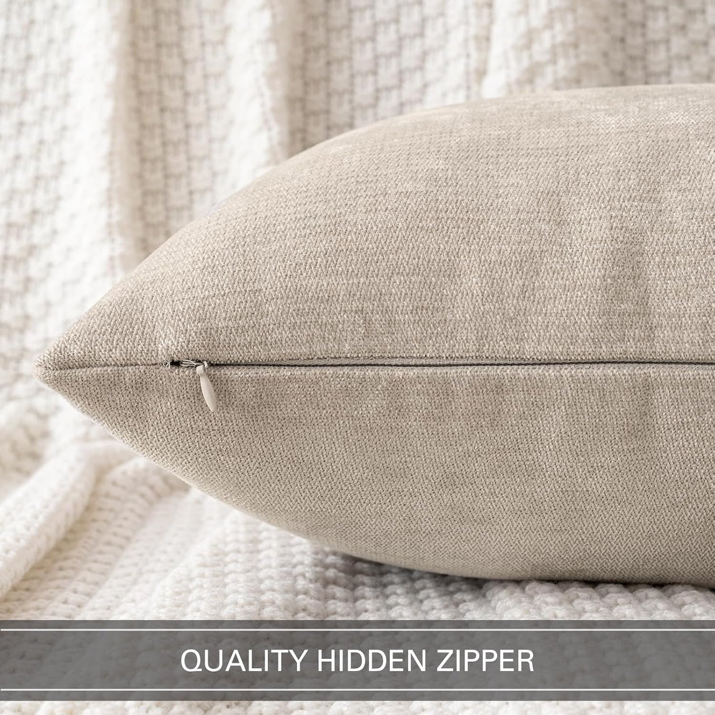 MIULEE Decorative Pillow Covers - Soft Chenille Farmhouse Cushions | Pack of 2, 16x16 Inch, Beige