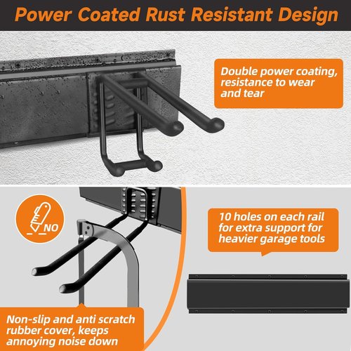 Garden Tool Organizer by [Brand Name] - Heavy Duty Wall Mount Storage Rack with 6 Hooks for Yard Tools