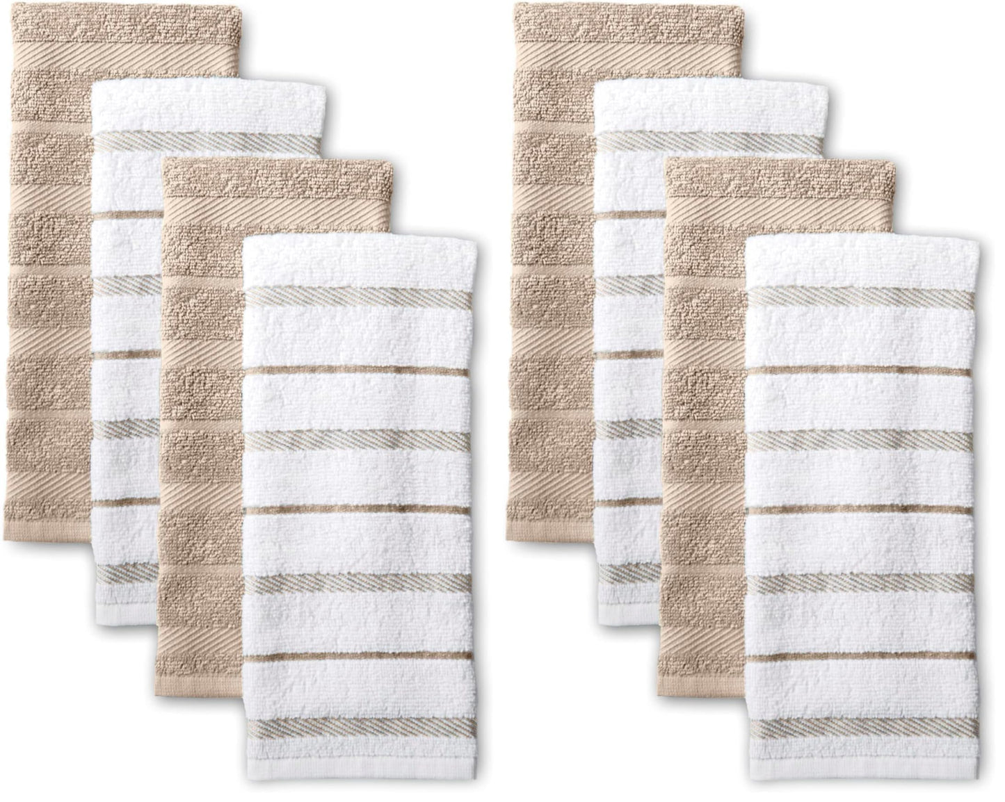 KitchenAid Albany Kitchen Towel 8-Pack Set, Milkshake Tan/White, 16"x26"