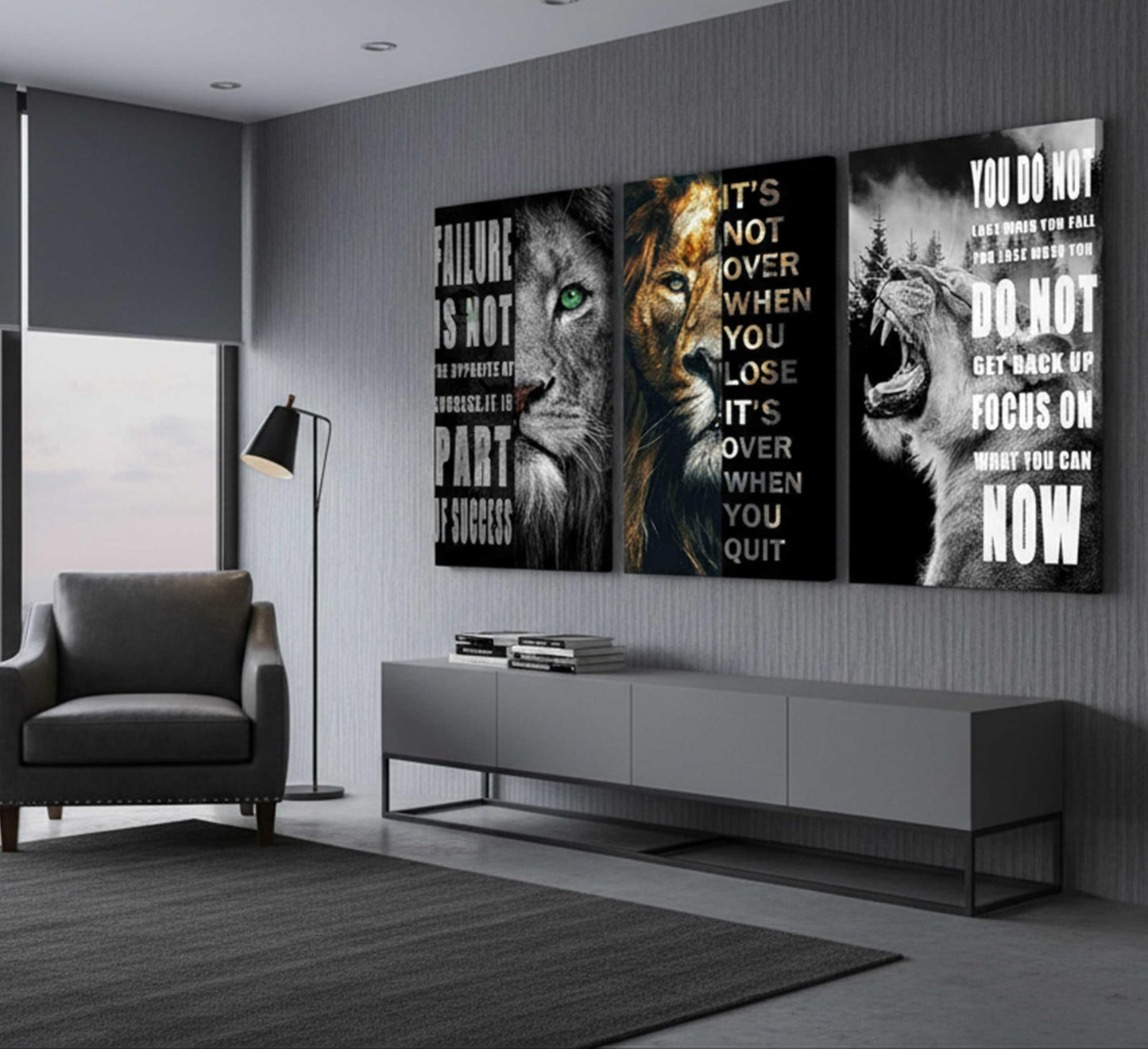 3 Pieces Office Inspirational Canvas Wall Art Modern Motivational Quotes Black And White Lion Pictures Wall Decor Inspiring Poster Print Artwork for Living room Man Room Bedroom Home Decoration