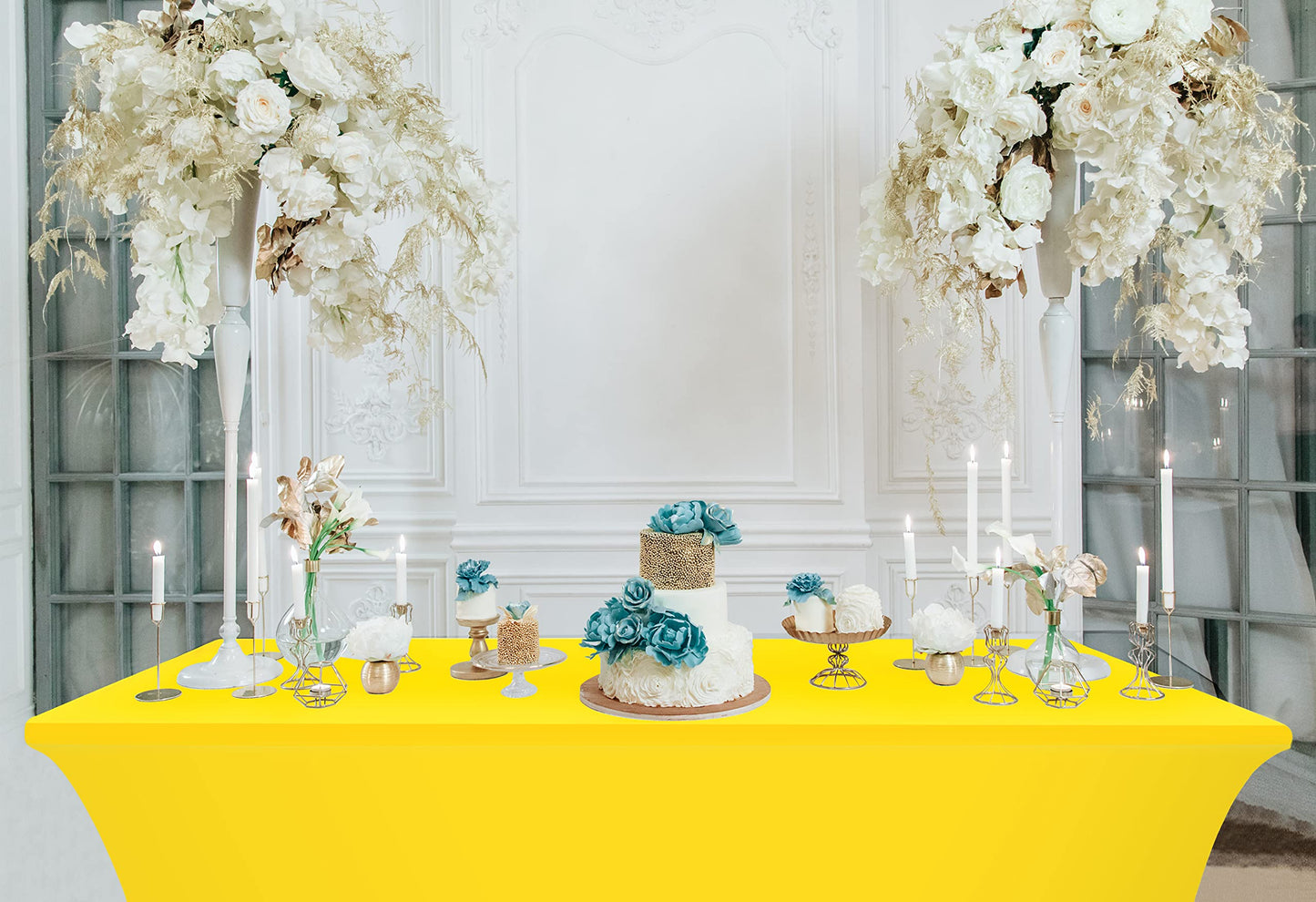 Utopia Kitchen Spandex Tablecloth 2 Pack [6FT, Yellow] Tight, Fitted, Washable and Wrinkle Resistant Stretch Table Cloth Rectangle Cover for Trade Show, Weddings & Parties [72Lx30Wx30H Inch]