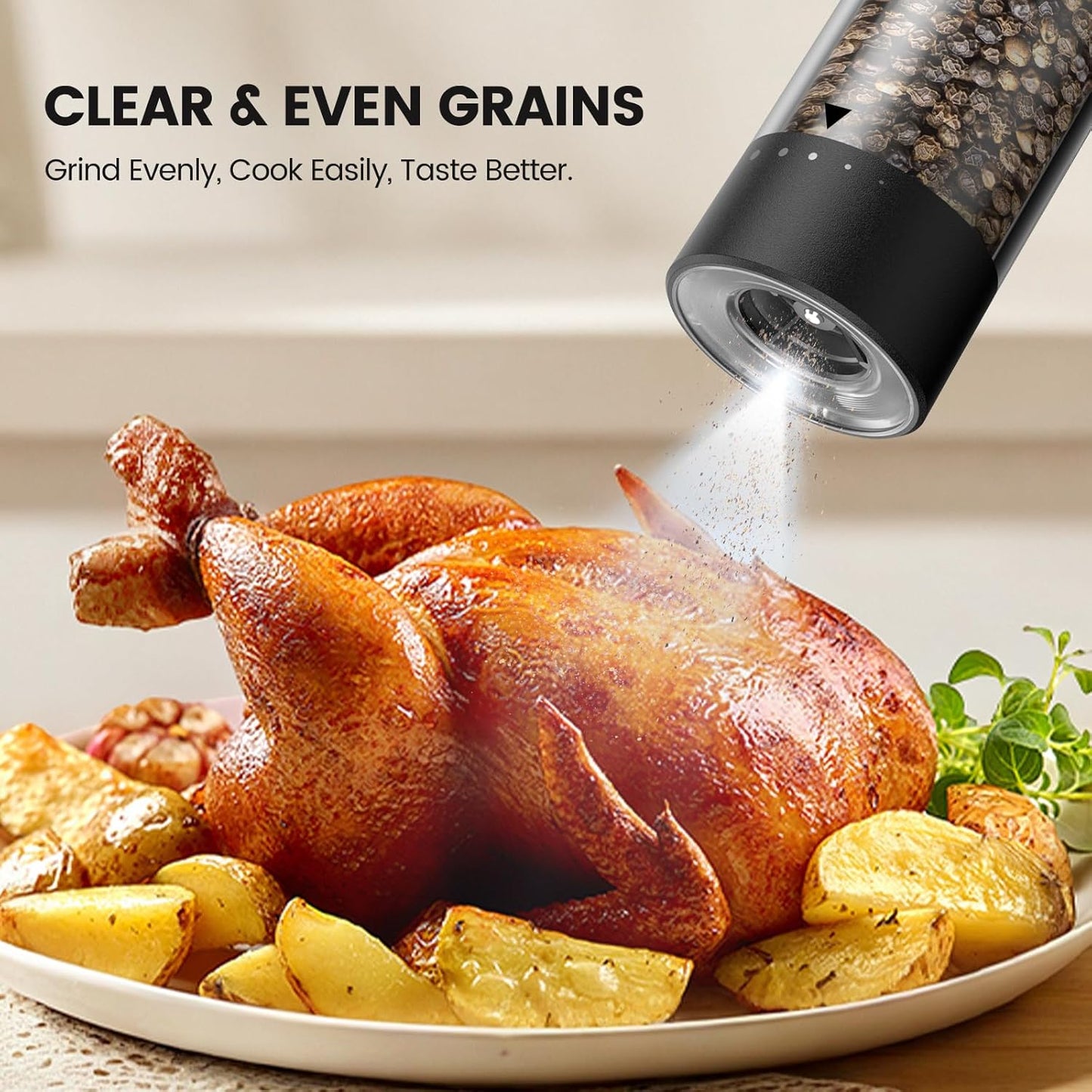 Skiennix Electric Salt and Pepper Grinder Set - Rechargeable Automatic Shakers with Adjustable Coarseness | 2 Pack, Black