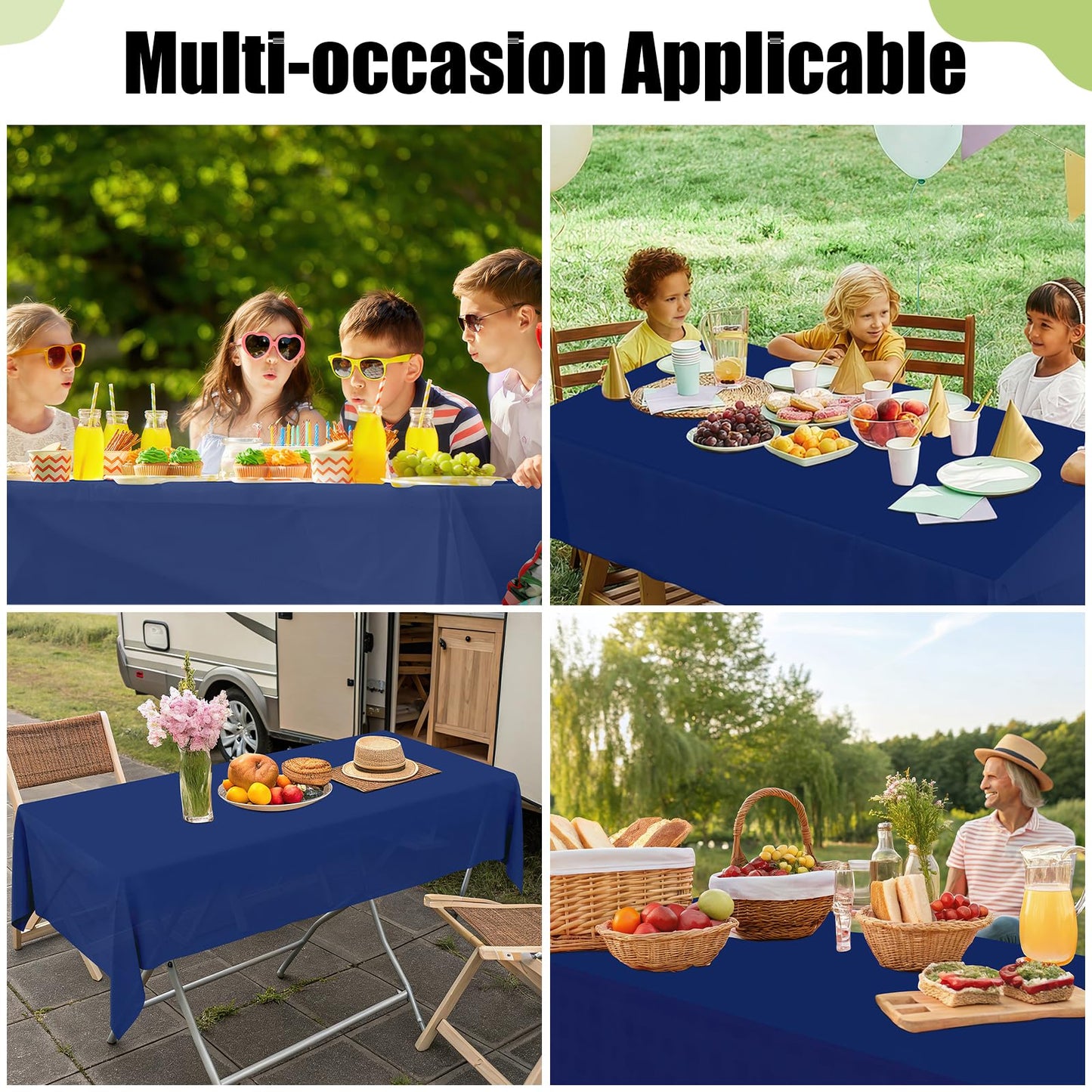 Smiry Disposable Table Cloth 3 Pack, 54 x 108 Inch Waterproof Plastic Tablecloth, Decorative Rectangle Table Covers for Party, Birthday, Picnic, Navy