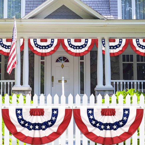 American Flag Bunting by 4Pack - 4th of July Patriotic Decorations | Red, White & Blue Pleated Fan Banners