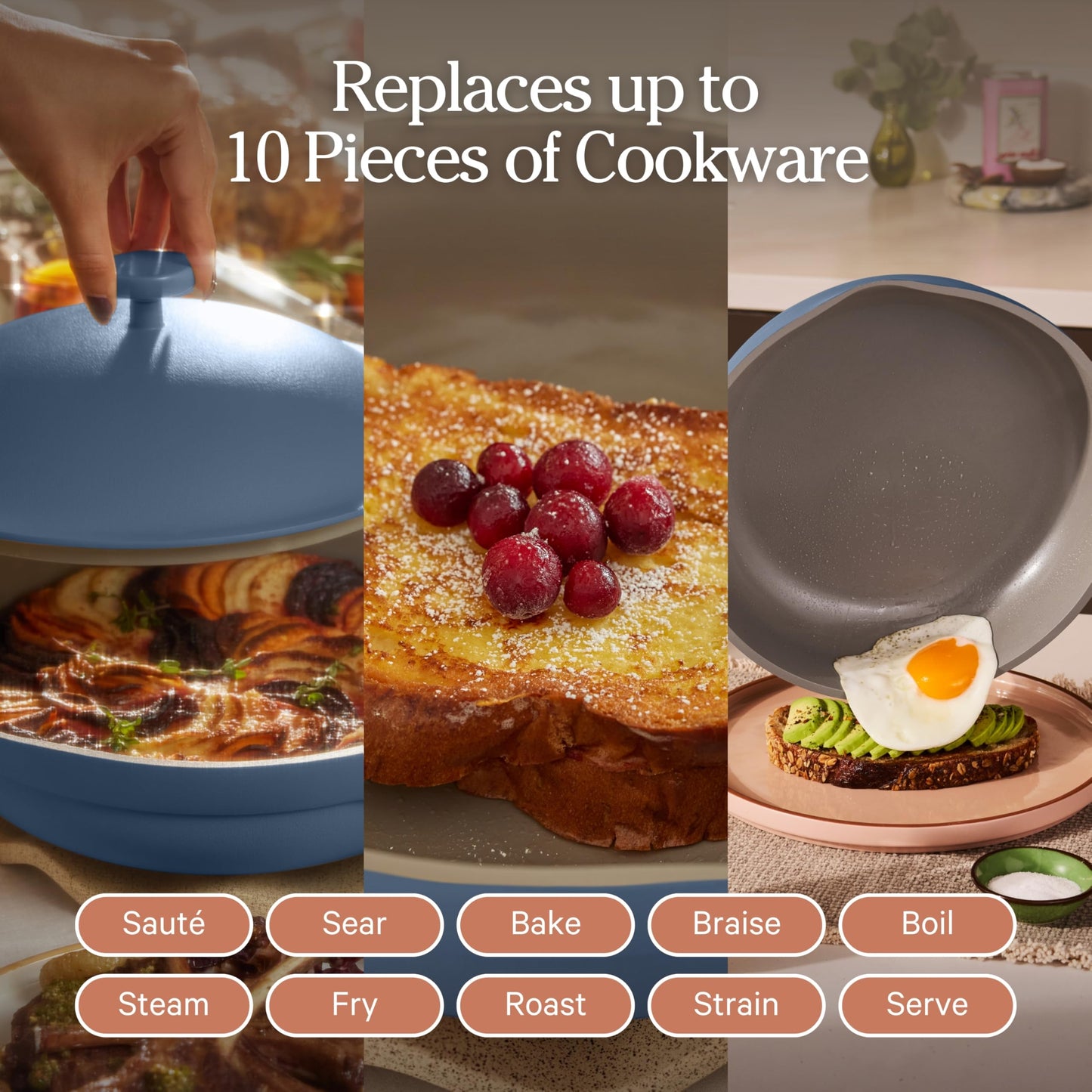 Our Place Always Pan 2.0 | 10.5" Ceramic Pan with Modular Lid, Steamer Basket & Spatula | Patented 10-in-1 Nonstick, Non-Toxic Cookware Made Without PFAS | Induction & Oven-Safe up to 450°F | Lavender