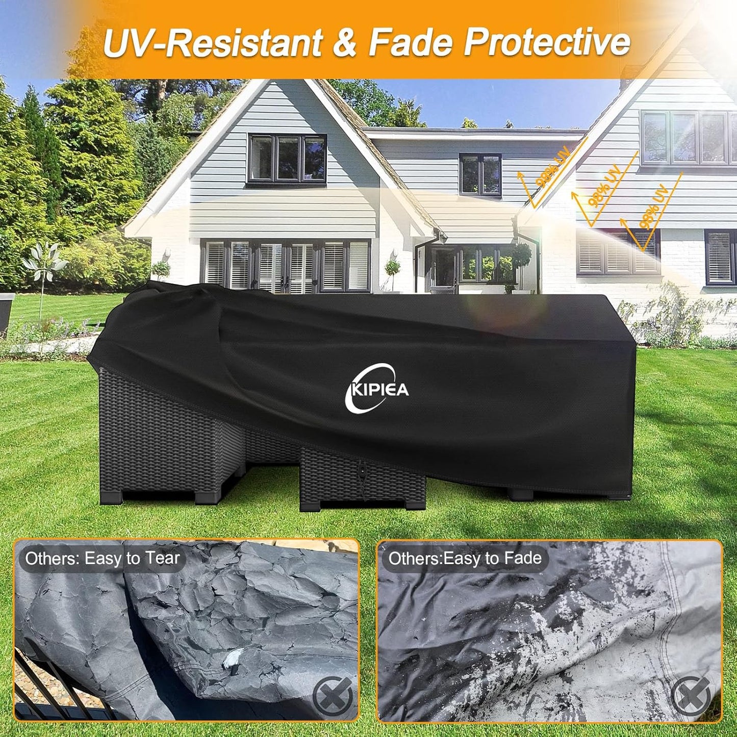Kipiea Waterproof Patio Furniture Covers - Heavy-Duty Protection for Outdoor Sets | 110" L x 84" W x 28" H