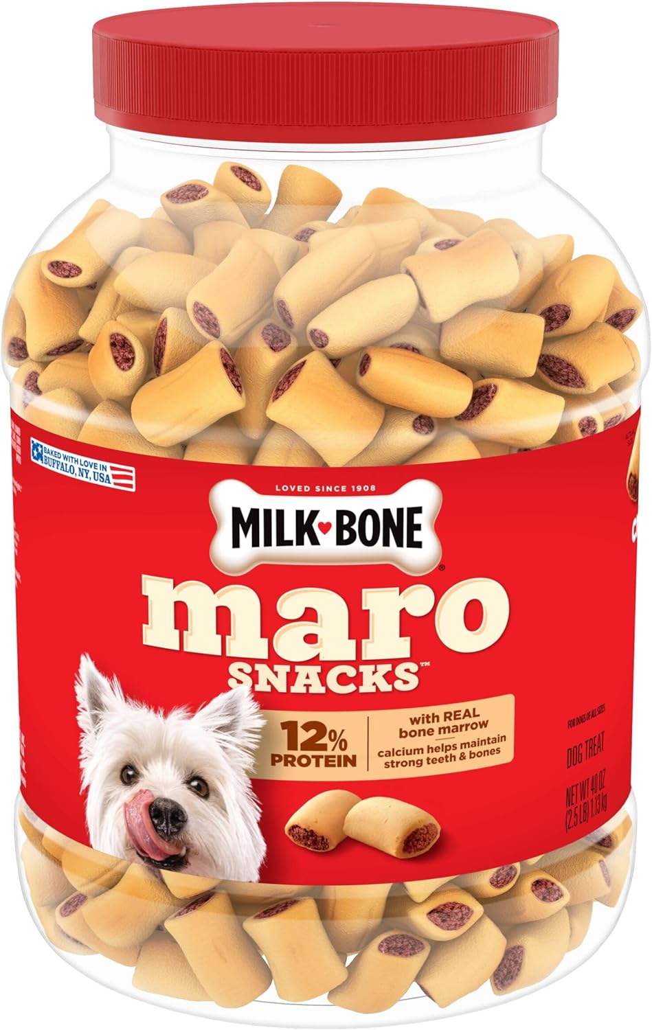 Milk-Bone MaroSnacks Small Dog Treats - Real Bone Marrow Flavor | 40 Oz. Canister